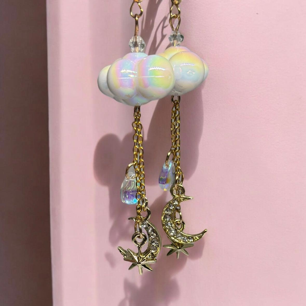 White colourful cloud earrings