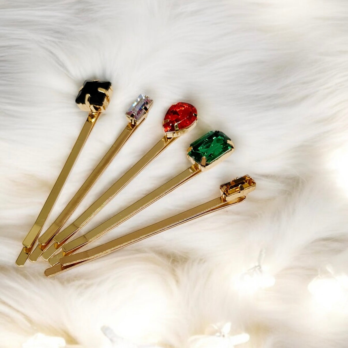 5 pack Colour hair pins with rhinestones resin stones | colourful geometric bobby pins | korean hair accessories | retro hair slides