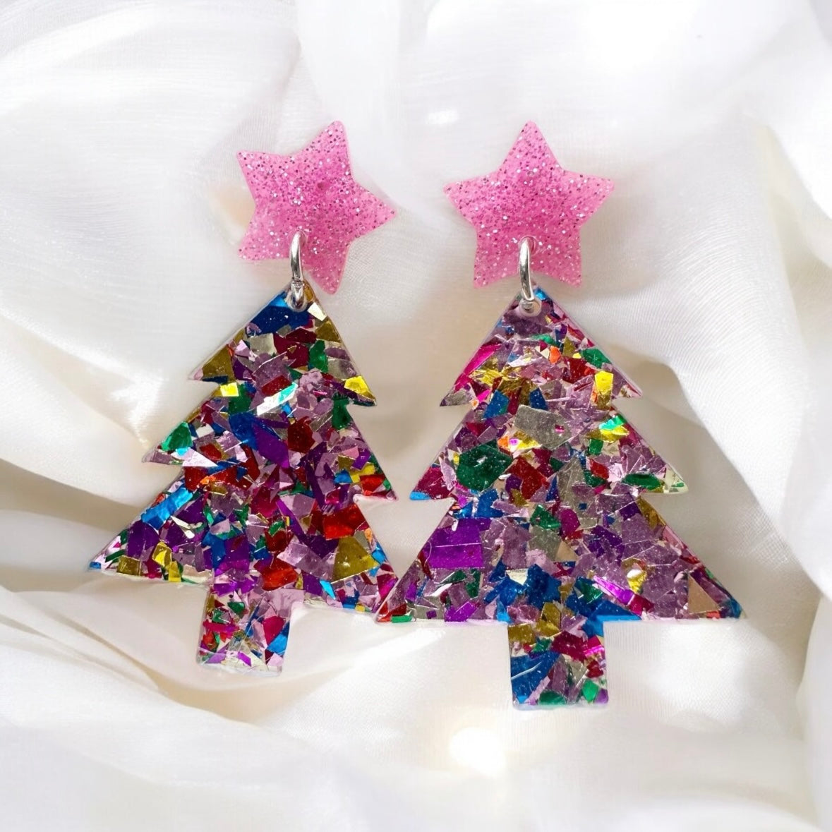 Christmas tree earrings | glitter star lightweight acrylic earrings