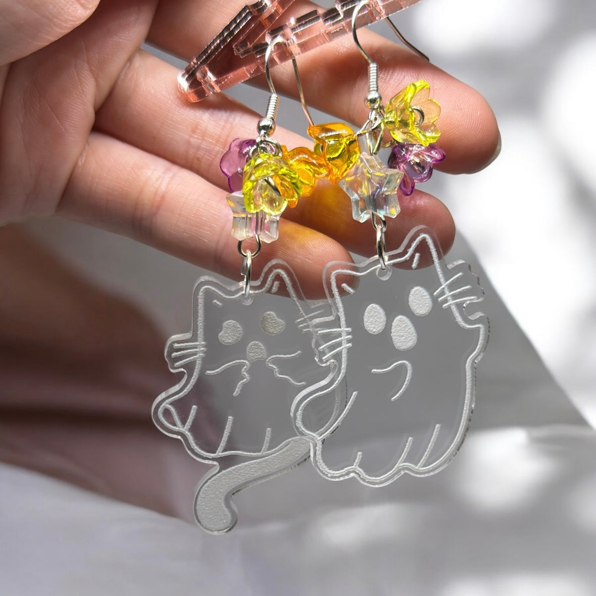 Cat ghost earrings | halloween mismatch earrings