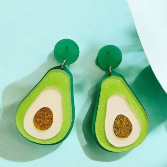 Avocado love glitter earrings | boho style earrings | funky pop art earrings | acrylic art oversize earrings | avocuddle you complete me!