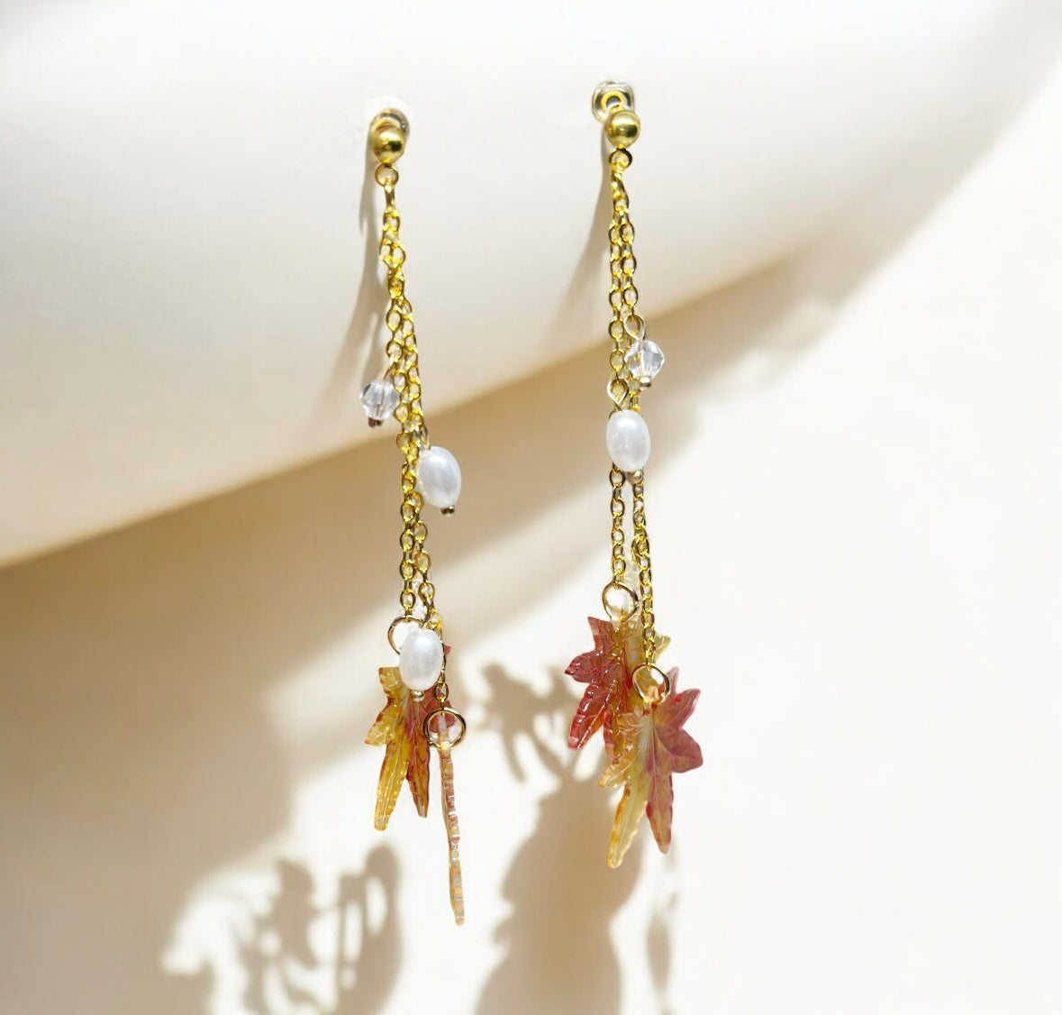 Maple leaf earrings | plant earrings | autumn colourful iridescent dangle oversize earrings | halgoram fun y2k earrings