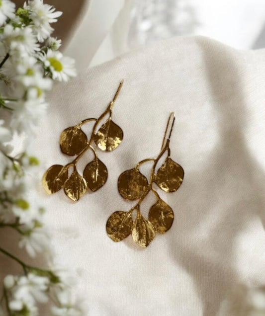 Fallen leaf Flower Gold statement earrings | dangly drop earrings | floral geometric earrings | Korean earrings In