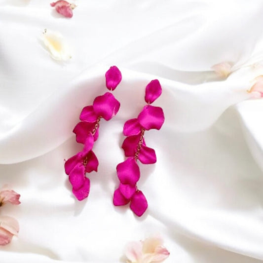 Bright Pink flower earrings | dangle petals baroque earrings | unique gold floral earrings | bridal party wedding earrings