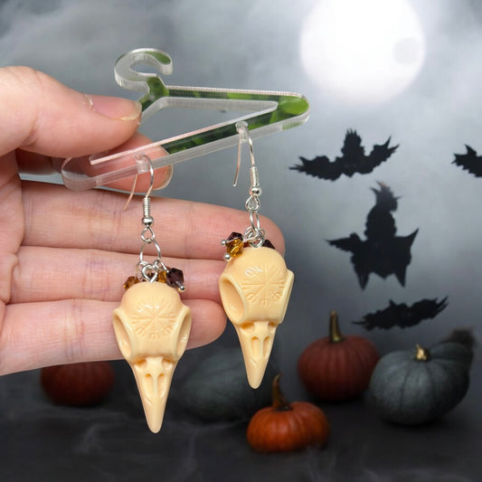 Raven head skulls halloween earrings