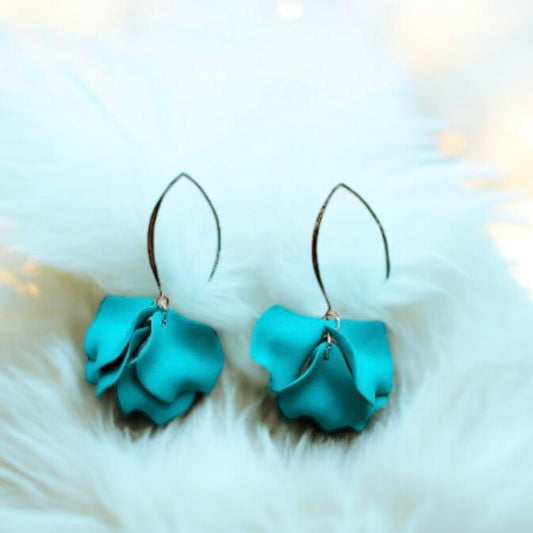 Green - Turquoise green flower earrings | dangle petals statement earrings | unique golden bar floral earrings | bridal party wedding earrings - TuttyKnitty
