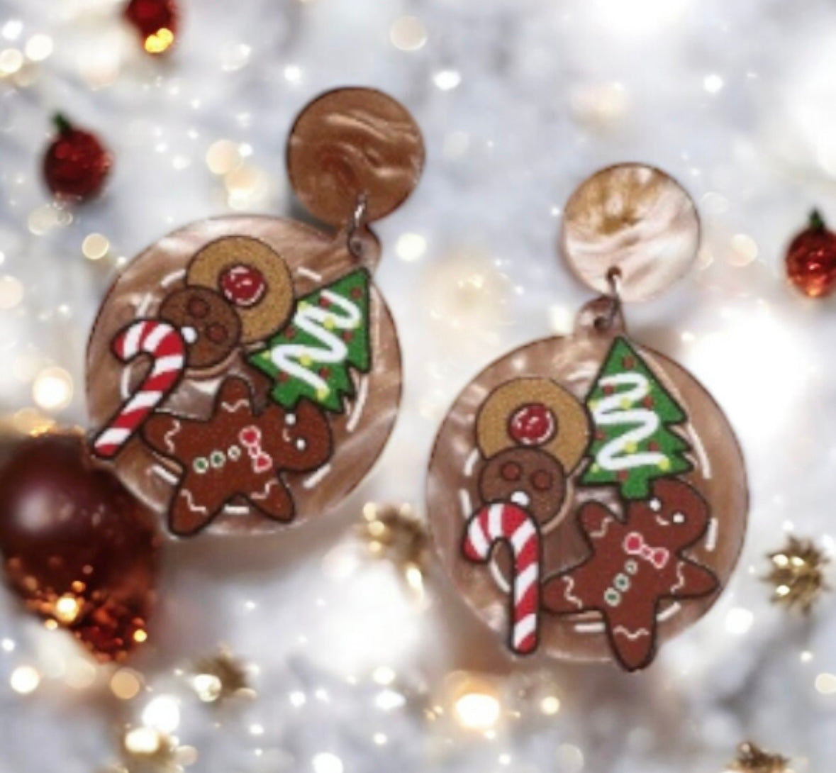 Ginger breadman earrings| christmas festival earrings | retro pop art fun lightweight earrings | glitter party earrings