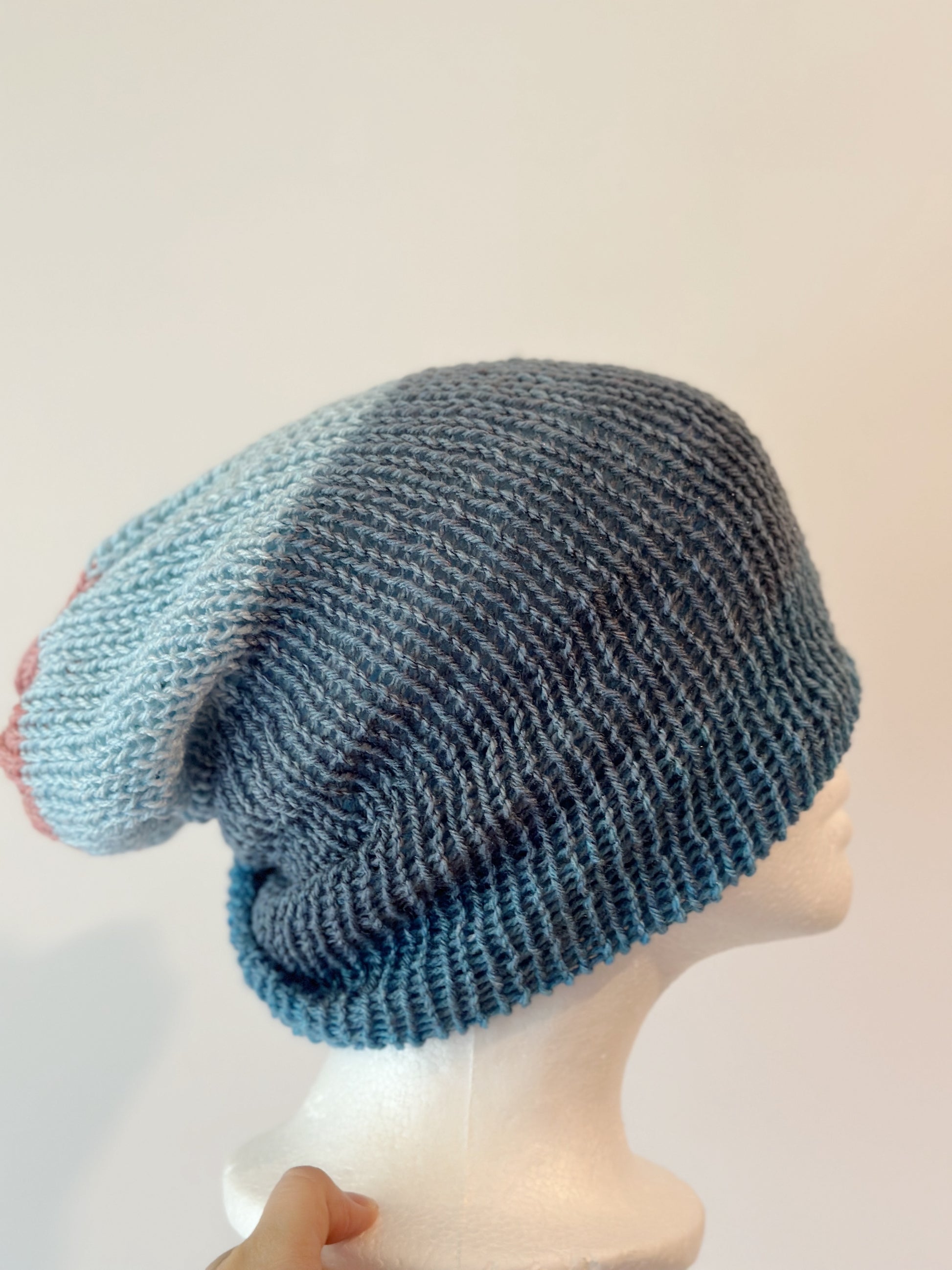 Knitted beanie in blue pink mix | Winter knitted double layered hat | autumn style | cozy winter hat| men or women - TuttyKnitty