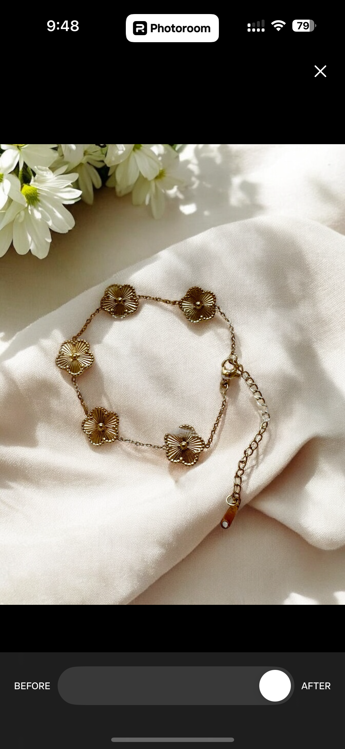 Golden bracelet with clover pattern | floral embossed | shinny decor bracelet