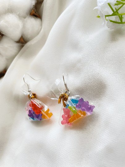 A bag of gummies | miniature candy bag earrings | fun cute minimalist earrings | quirky shaped earring | korean style kawaii y2k - TuttyKnitty