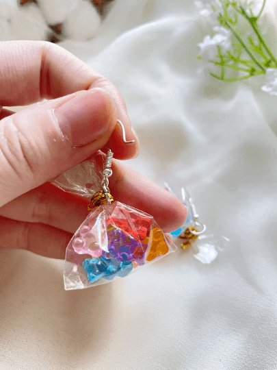 A bag of gummies | miniature candy bag earrings | fun cute minimalist earrings | quirky shaped earring | korean style kawaii y2k - TuttyKnitty