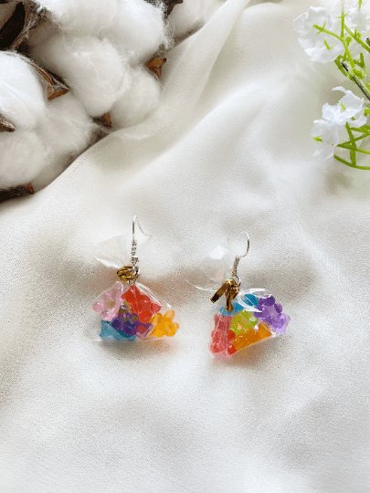 A bag of gummies | miniature candy bag earrings | fun cute minimalist earrings | quirky shaped earring | korean style kawaii y2k - TuttyKnitty