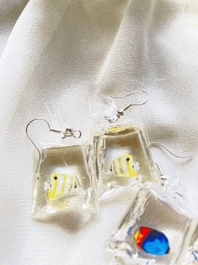 Aquarium fish in bag | a bag of Colourful fish dangle earrings | oriental style minimalist earrings |quirky earring | korean style kawaii - TuttyKnitty