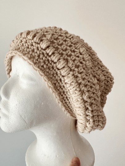 Beige crochet Slouchy Beanie | Chrochet Beret | Slouchy Hat in brown | Knit beanie in yellow | cozy winter beret hat - TuttyKnitty