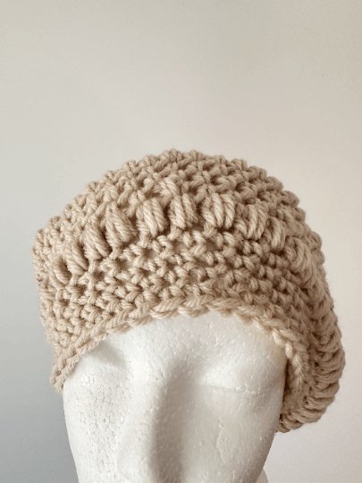 Beige crochet Slouchy Beanie | Chrochet Beret | Slouchy Hat in brown | Knit beanie in yellow | cozy winter beret hat - TuttyKnitty