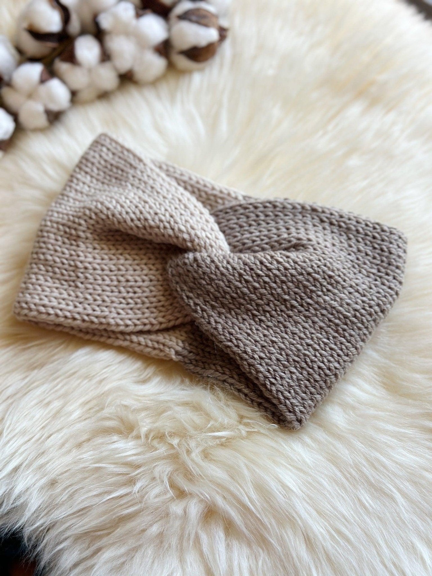 Beige Knit headband | winter ear warmer | colourful turban | twisted head band | wool knit cozy messy bun beanie | casual autumn wear - TuttyKnitty