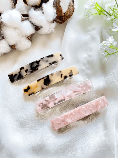 Blonde tortoiseshell pink marble effect colourful french barrette | Modern retro Acetate clips | korean hair accessories - TuttyKnitty