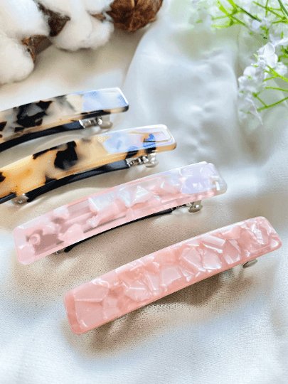 Blonde tortoiseshell pink marble effect colourful french barrette | Modern retro Acetate clips | korean hair accessories - TuttyKnitty