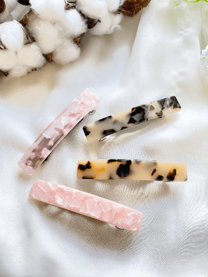 Blonde tortoiseshell pink marble effect colourful french barrette | Modern retro Acetate clips | korean hair accessories - TuttyKnitty