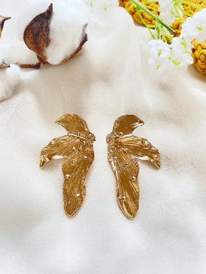 Blossom leaf Flower Gold statement earrings | dangly drop earrings | floral geometric earrings | Korean earrings - TuttyKnitty