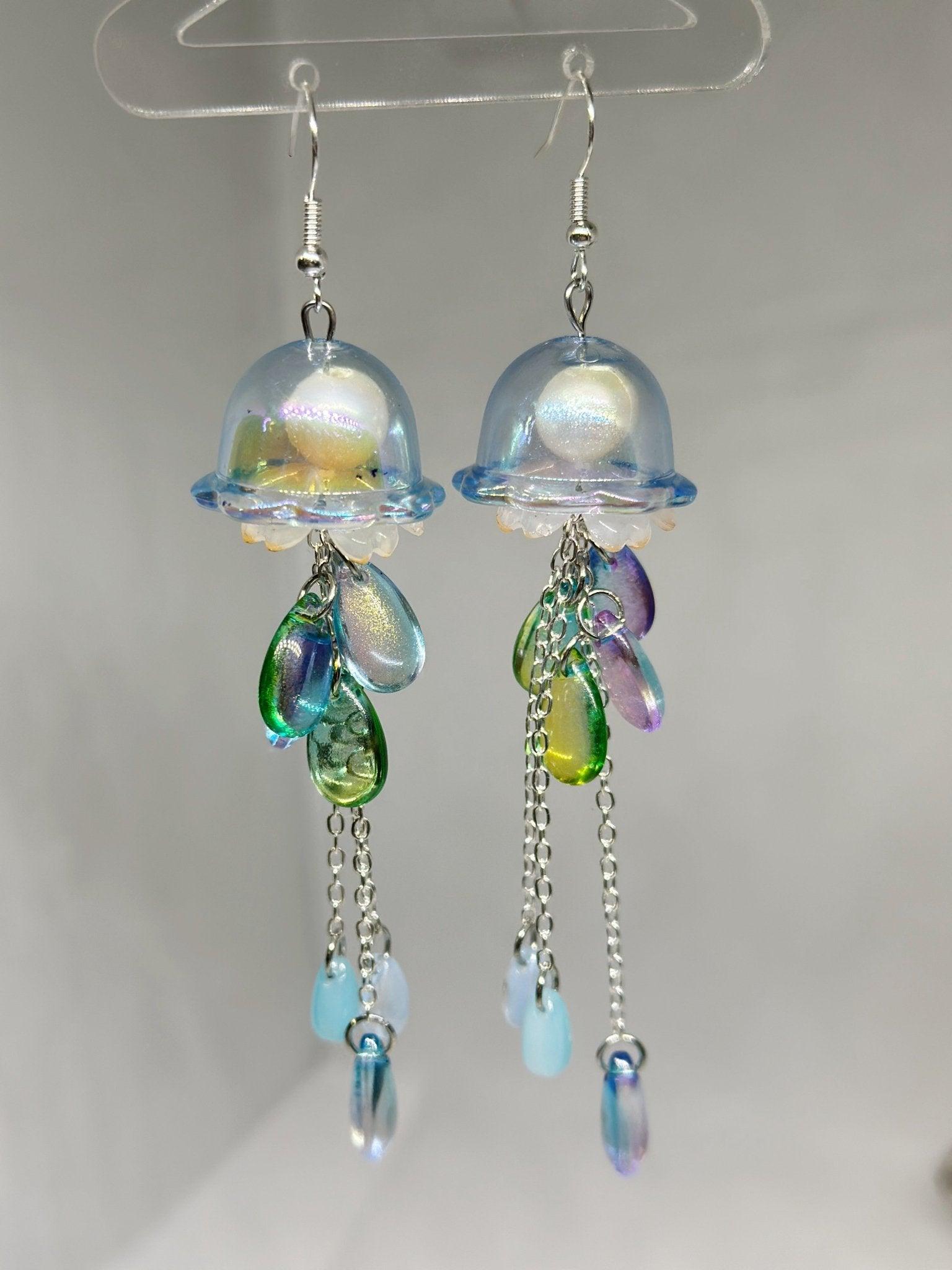 Blue and green Jellyfish earrings | fun and unique earrings - TuttyKnitty