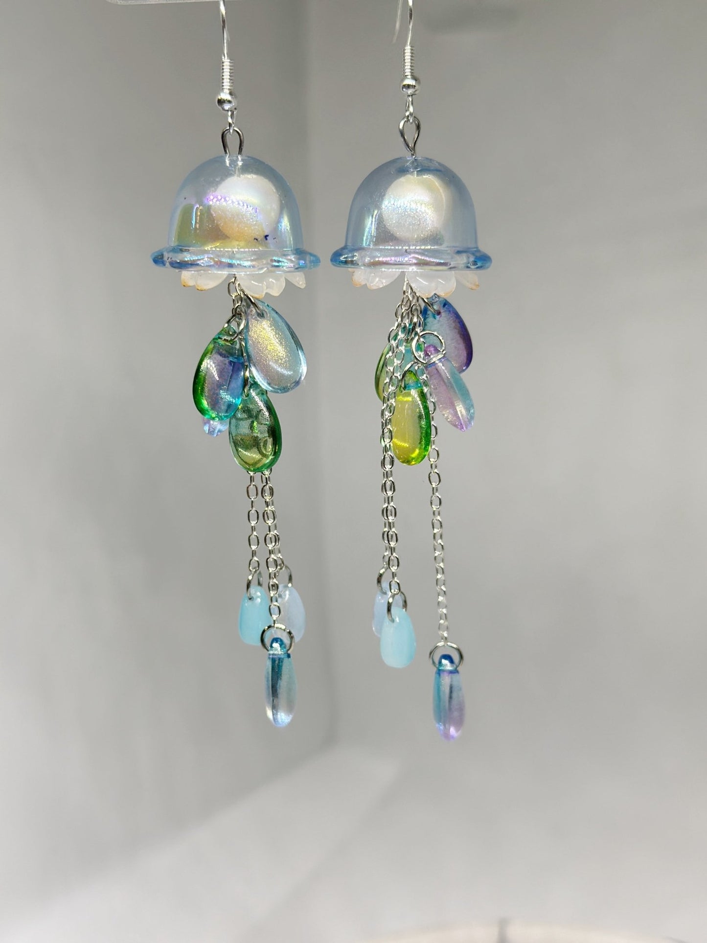 Blue and green Jellyfish earrings | fun and unique earrings - TuttyKnitty