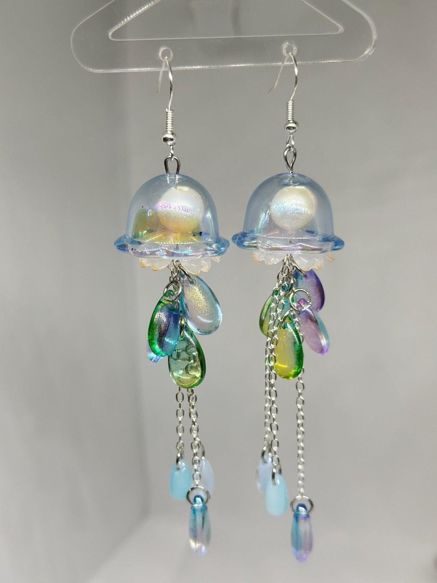 Blue and green Jellyfish earrings | fun and unique earrings - TuttyKnitty