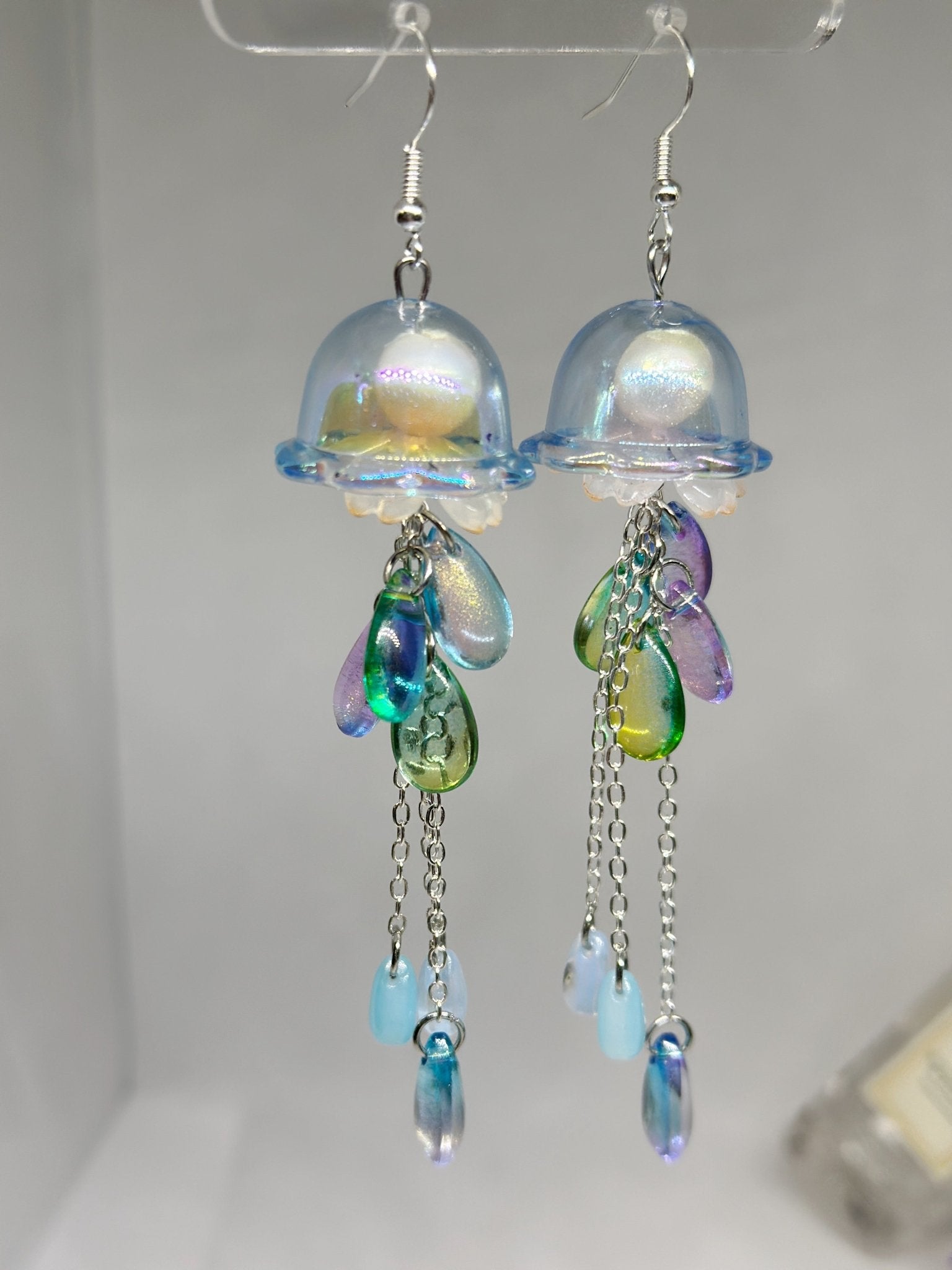 Blue and green Jellyfish earrings | fun and unique earrings - TuttyKnitty