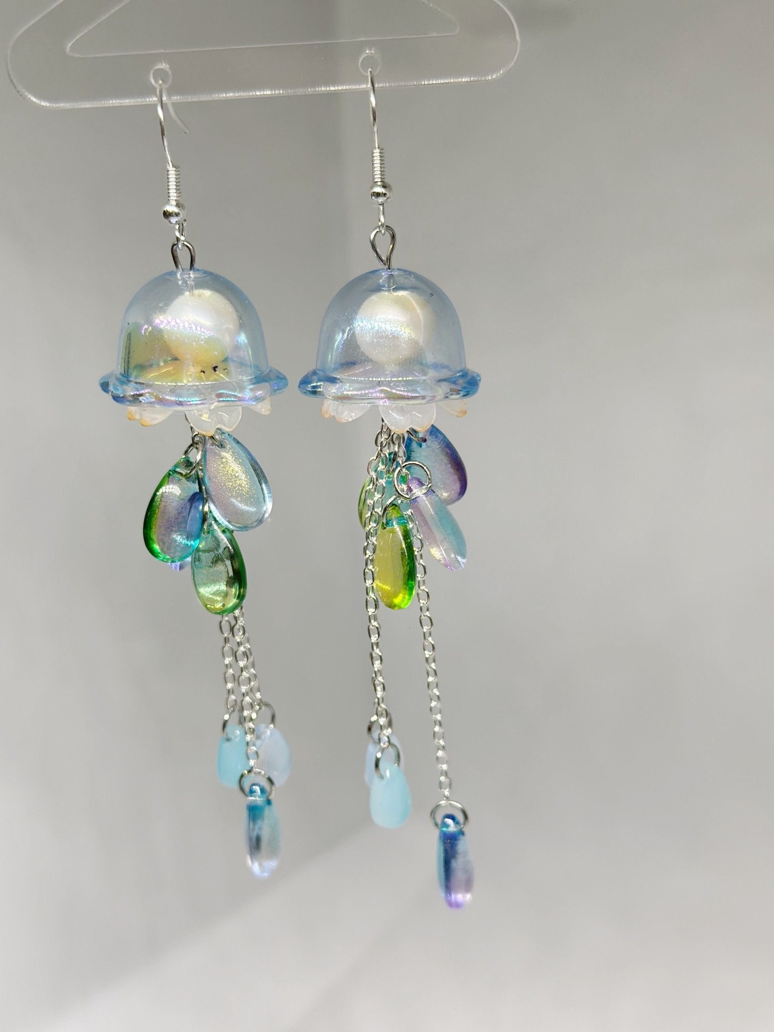 Blue and green Jellyfish earrings | fun and unique earrings - TuttyKnitty