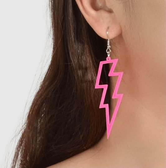 Bright neon yellow electric lightning earrings | Art dangle earrings | pop fun charm hoop earrings | oversize statement earrings - TuttyKnitty