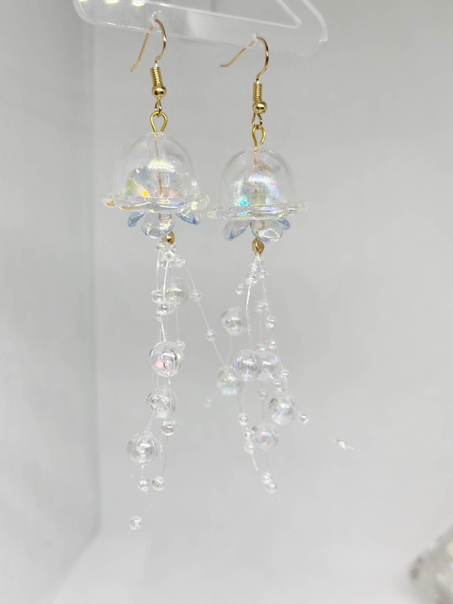 Bubble tentacles Jellyfish earrings | clear iridescent unique earrings - TuttyKnitty