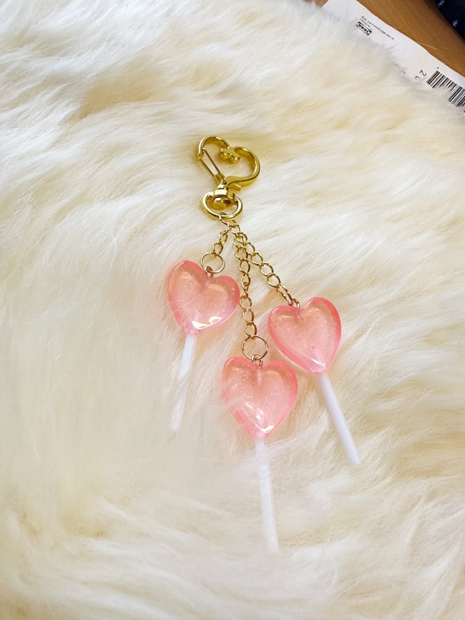 Candy lollipop bag charm | key chain | golden chain with heart bucket | y2k chain | bag lover gift - TuttyKnitty