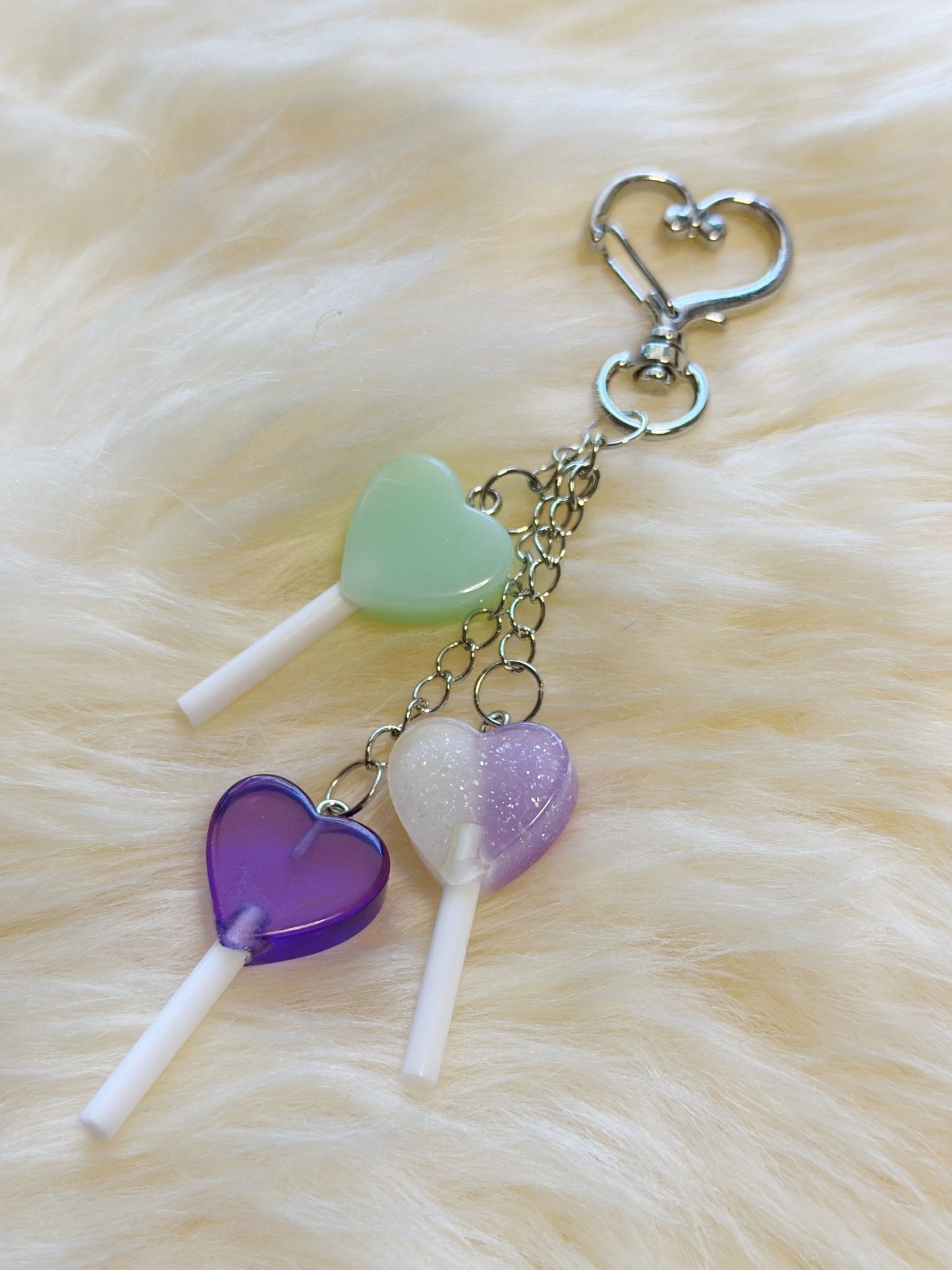 Candy lollipop bag charm | key chain | golden chain with heart bucket | y2k chain | bag lover gift - TuttyKnitty