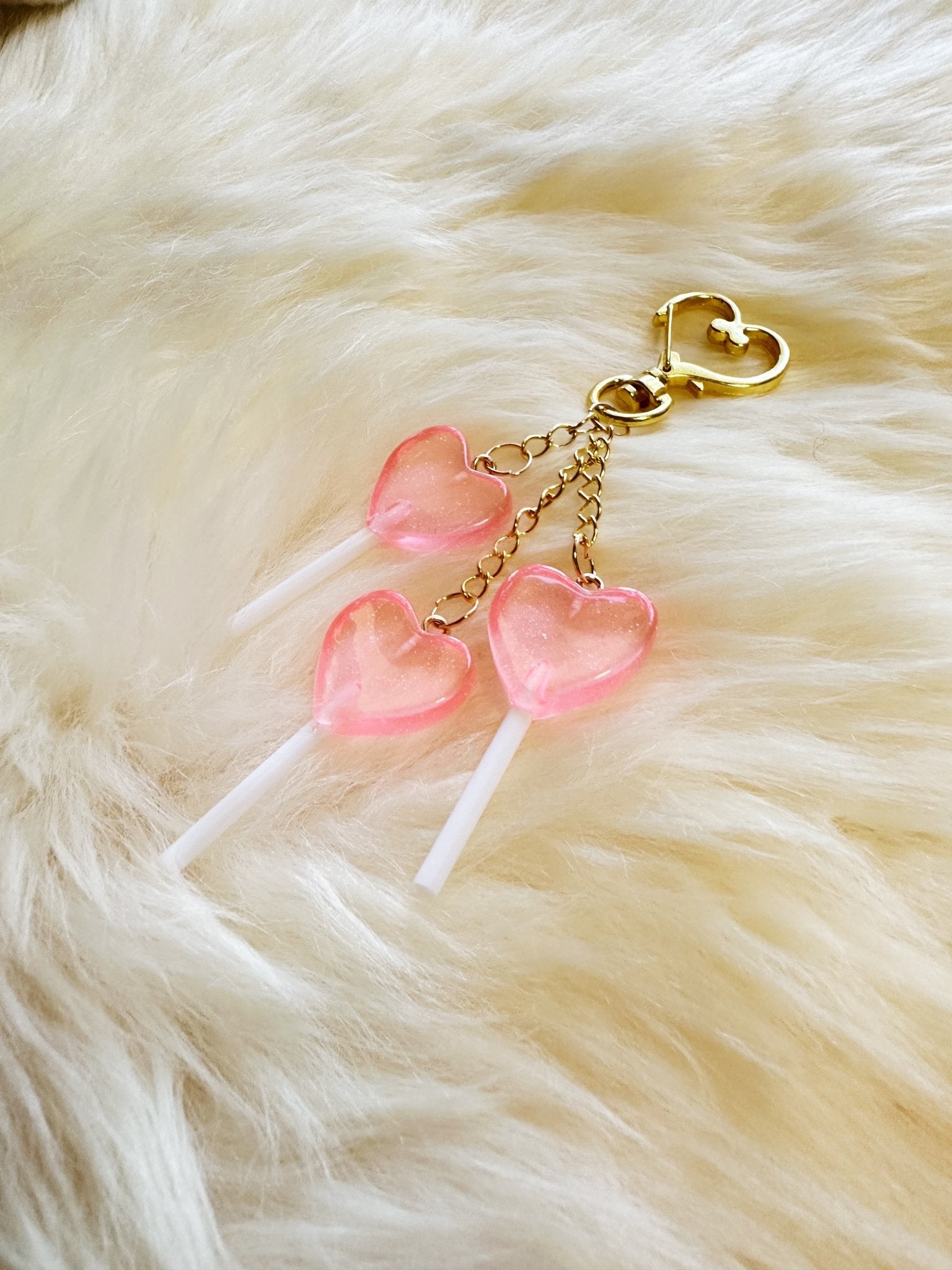 Candy lollipop bag charm | key chain | golden chain with heart bucket | y2k chain | bag lover gift - TuttyKnitty