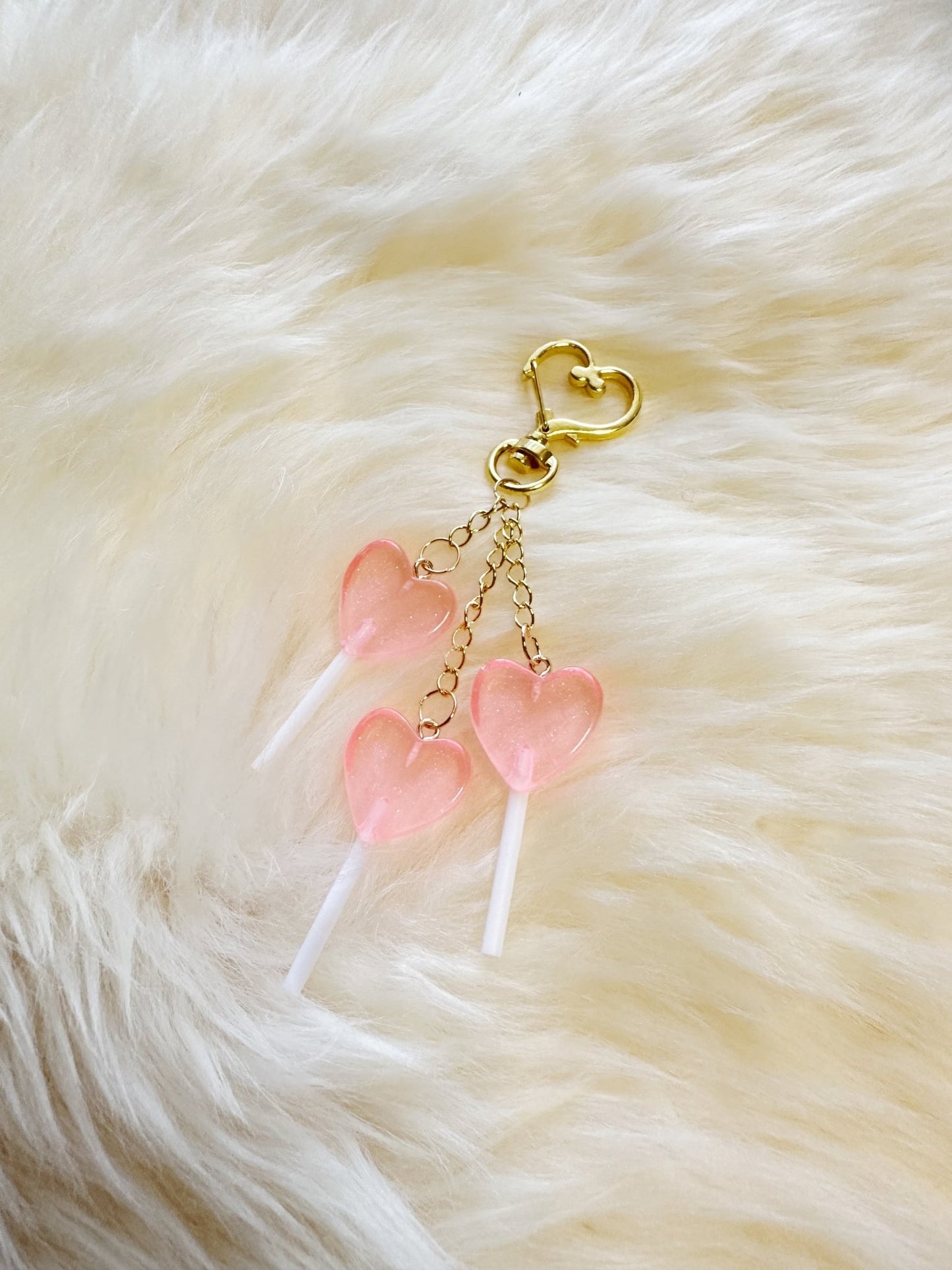 Candy lollipop bag charm | key chain | golden chain with heart bucket | y2k chain | bag lover gift - TuttyKnitty