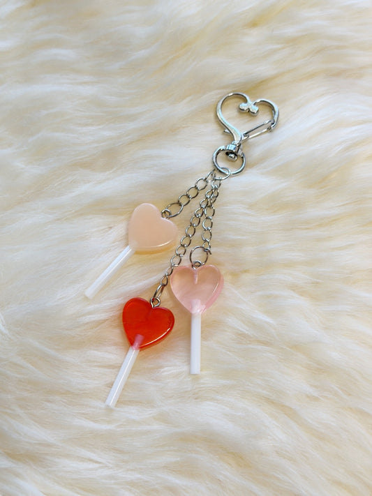 Candy lollipop bag charm | key chain | golden chain with heart bucket | y2k chain | bag lover gift - TuttyKnitty