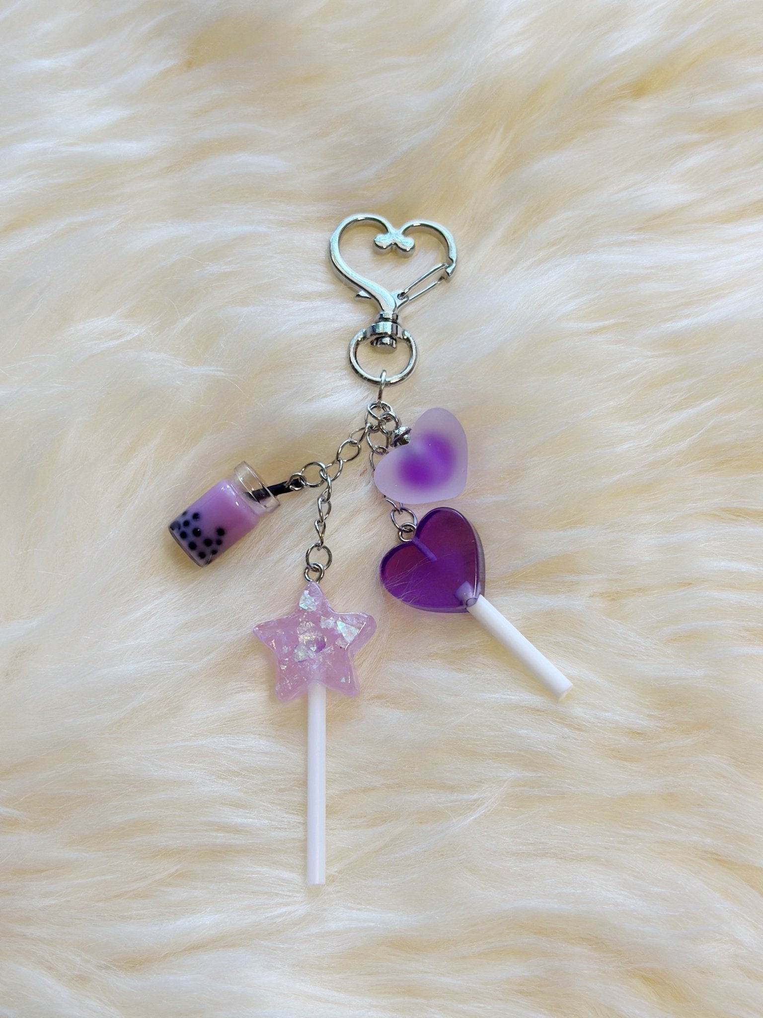 Candy lollipop bag charm | key chain | golden chain with heart bucket | y2k chain | bag lover gift - TuttyKnitty