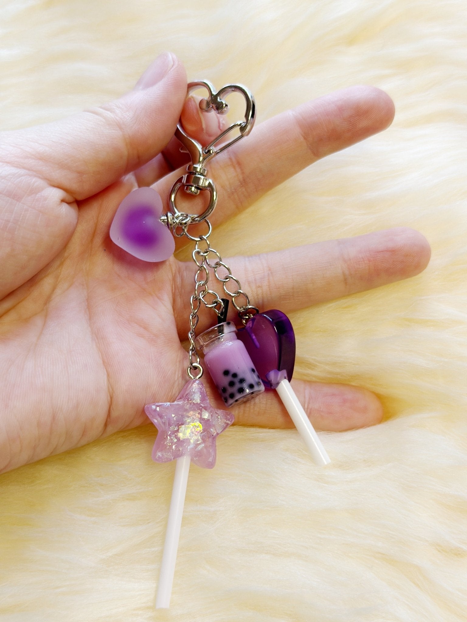 Candy lollipop bag charm | key chain | golden chain with heart bucket | y2k chain | bag lover gift - TuttyKnitty