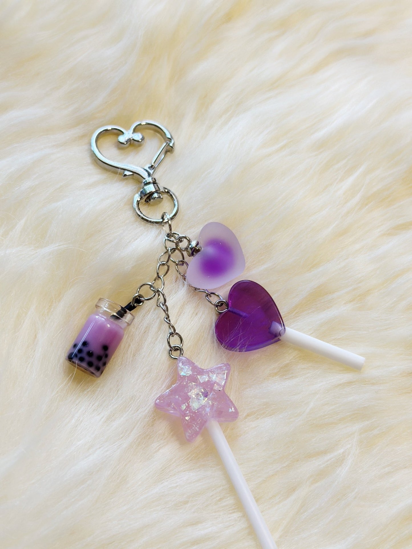 Candy lollipop bag charm | key chain | golden chain with heart bucket | y2k chain | bag lover gift - TuttyKnitty