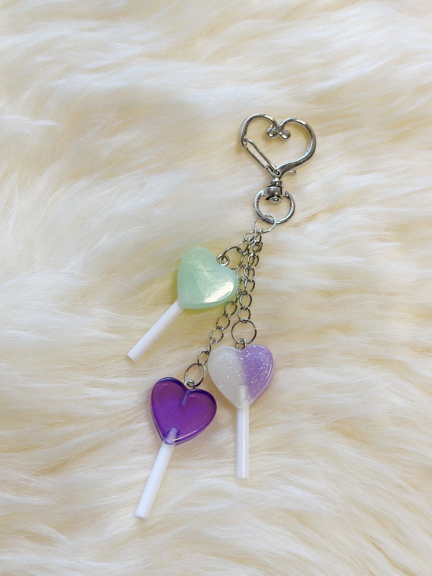 Candy lollipop bag charm | key chain | golden chain with heart bucket | y2k chain | bag lover gift - TuttyKnitty