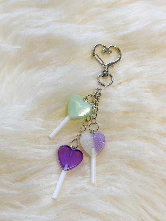 Candy lollipop bag charm | key chain | golden chain with heart bucket | y2k chain | bag lover gift - TuttyKnitty