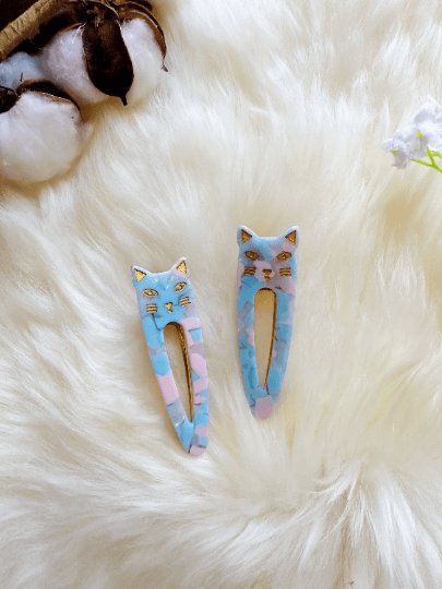 Cat acetate hair clips | Colourful barrette clips| korean hair accessories| animal hair clip | gift for cat lover - TuttyKnitty