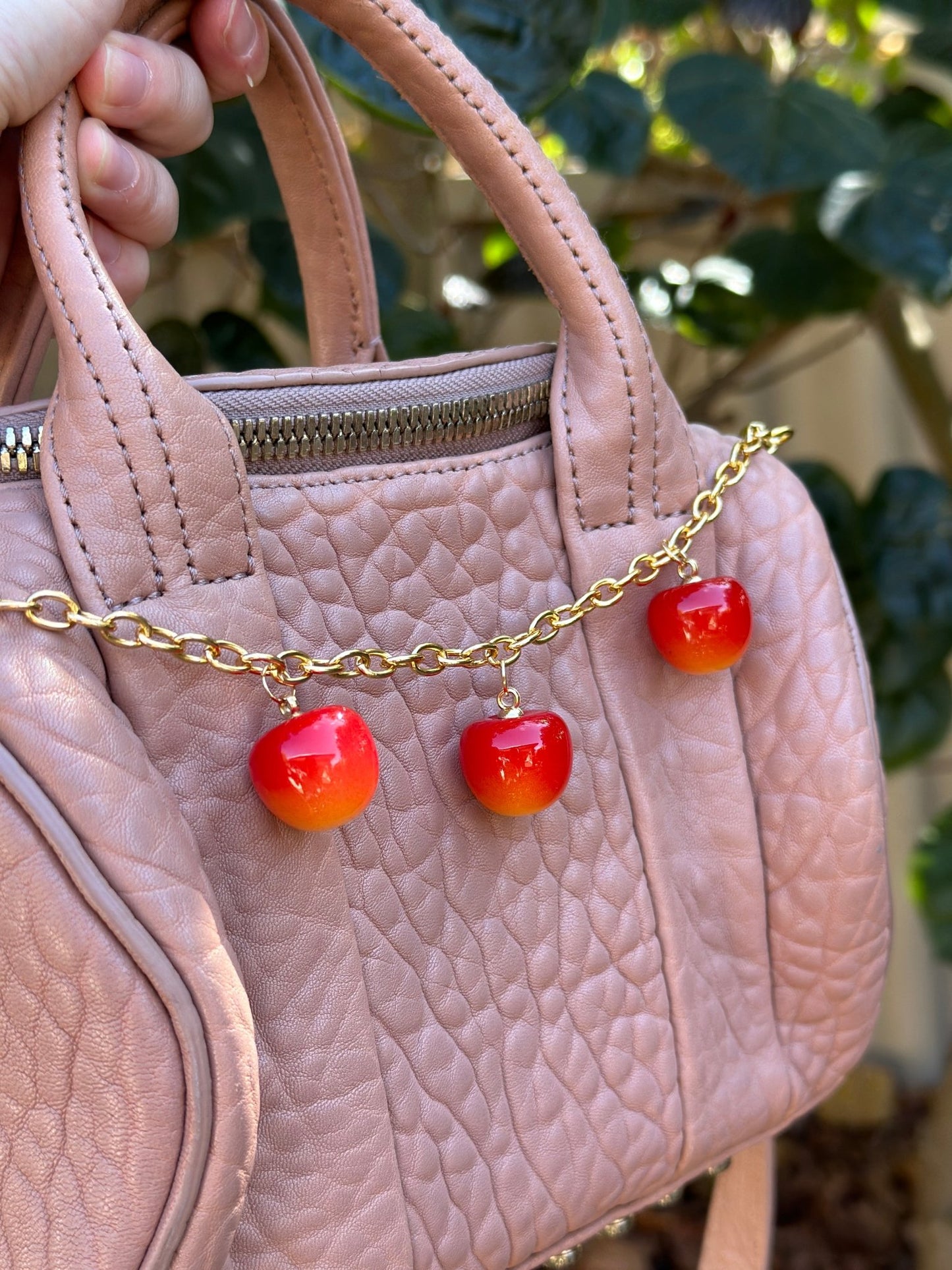 Cherry bag charm | key chain | golden chain with heart bucket | y2k chain | bag lover gift - TuttyKnitty