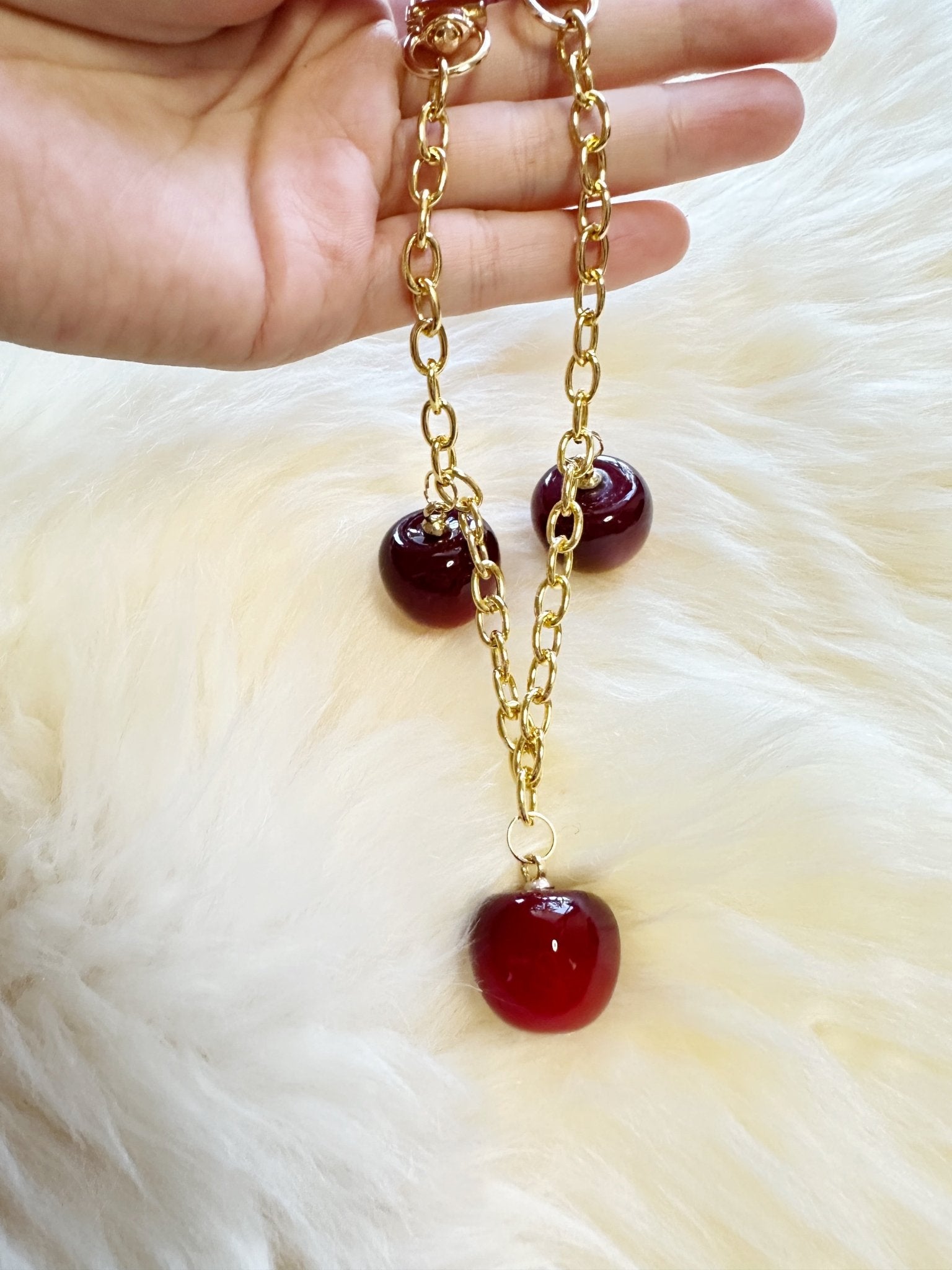 Cherry bag charm | key chain | golden chain with heart bucket | y2k chain | bag lover gift - TuttyKnitty