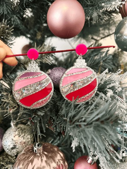 Christmas baubles earrings | glitter laser cut | rainbow confetti snowflake earrings | christmas gift - TuttyKnitty