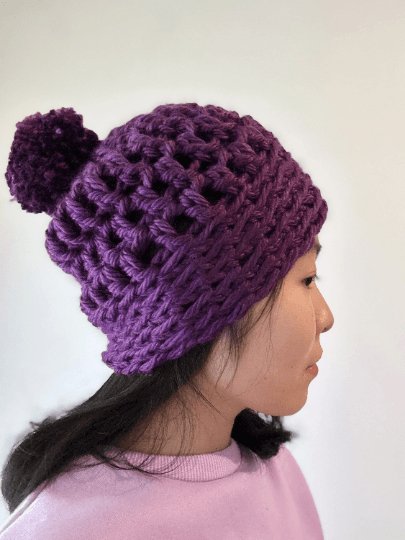 Chunky crochet purple Beanie | Crochet Beret | Slouchy Hat in dark purple | Knit beanie super chunky | cozy winter beret hat - TuttyKnitty