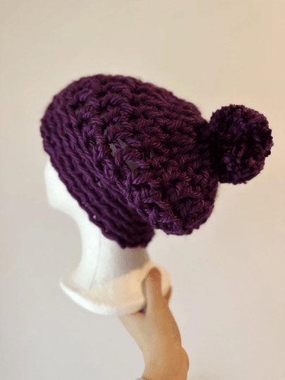 Chunky crochet purple Beanie | Crochet Beret | Slouchy Hat in dark purple | Knit beanie super chunky | cozy winter beret hat - TuttyKnitty