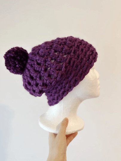 Chunky crochet purple Beanie | Crochet Beret | Slouchy Hat in dark purple | Knit beanie super chunky | cozy winter beret hat - TuttyKnitty