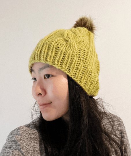 Chunky faux fur pompom cable knit hat | knit winter beanie | cozy warm knit hat |lime green colour hat - TuttyKnitty