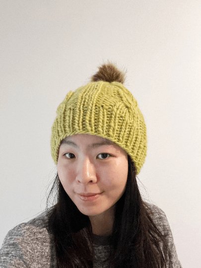 Chunky faux fur pompom cable knit hat | knit winter beanie | cozy warm knit hat |lime green colour hat - TuttyKnitty